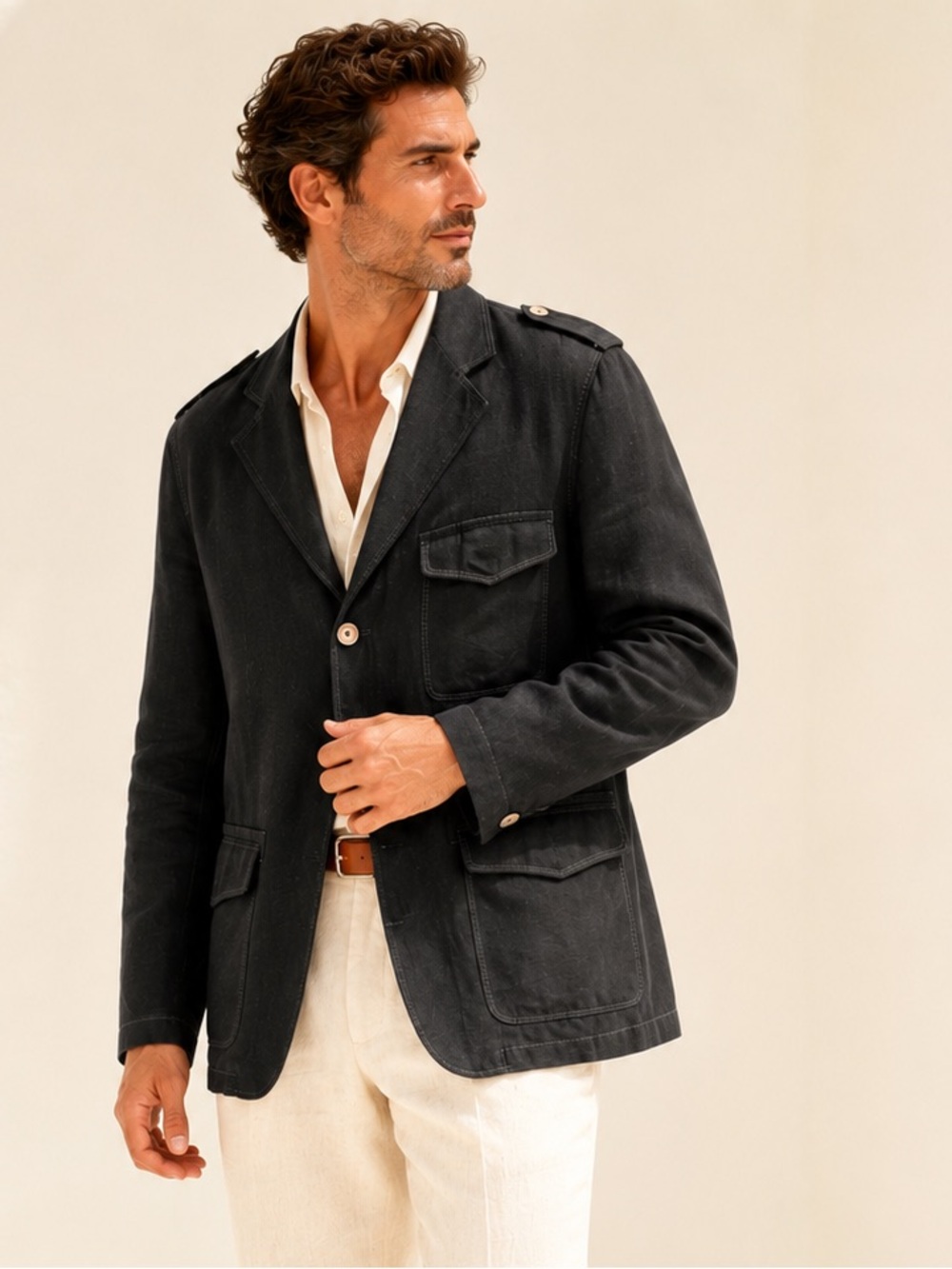 Zegna Sport Utility Linen Blazer Military Detail Quiet Luxury Sz 50 EU/40R US
